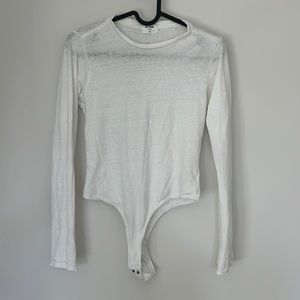 Re/done heritage cotton body fitting long sleeve thong bodysuit S in optic white
